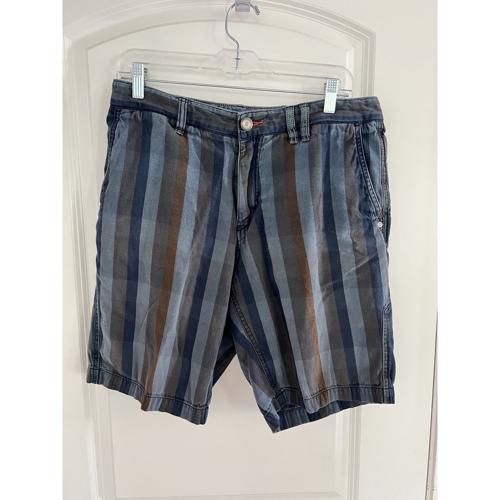 Tommy Bahama Mens Chino Shorts 33 Blue Brown Gray Striped Cotton 9 Inseam